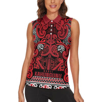Aotearoa Iwi Ngati Kahungunu Women Sleeveless Polo Shirt Maori Wharenui House Tribal Pattern