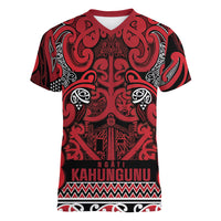 Aotearoa Iwi Ngati Kahungunu Women V-Neck T-Shirt Maori Wharenui House Tribal Pattern