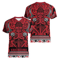 Aotearoa Iwi Ngati Kahungunu Women V-Neck T-Shirt Maori Wharenui House Tribal Pattern