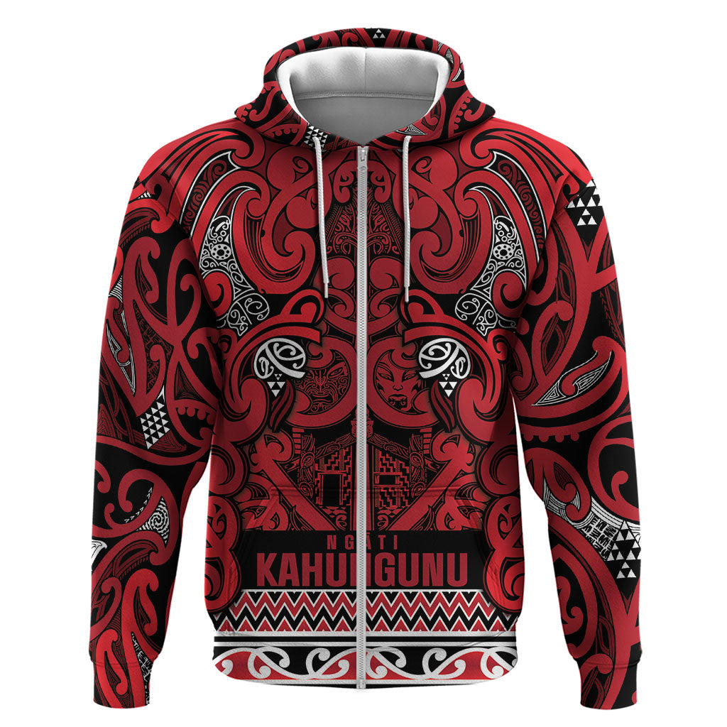 Aotearoa Iwi Ngati Kahungunu Zip Hoodie Maori Wharenui House Tribal Pattern LT9 Zip Hoodie Dark red - Polynesian Pride