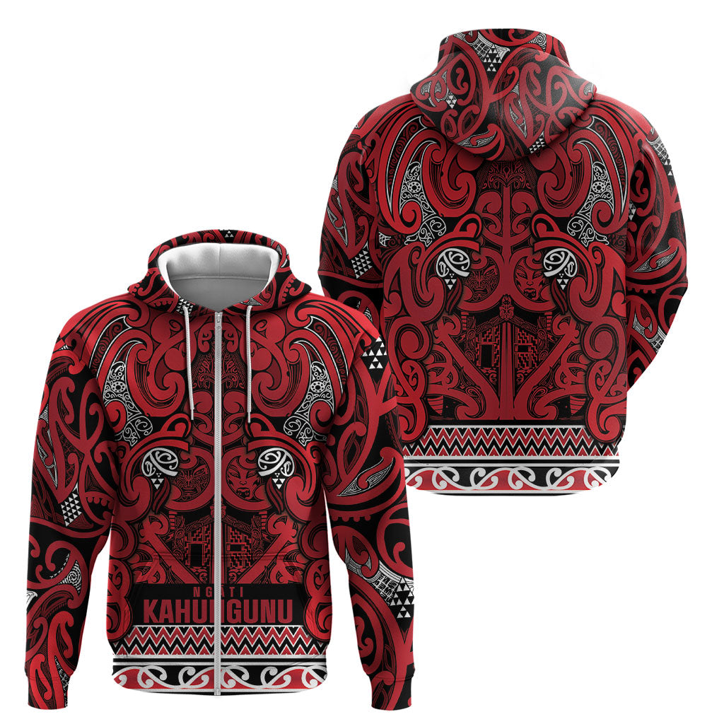 Aotearoa Iwi Ngati Kahungunu Zip Hoodie Maori Wharenui House Tribal Pattern