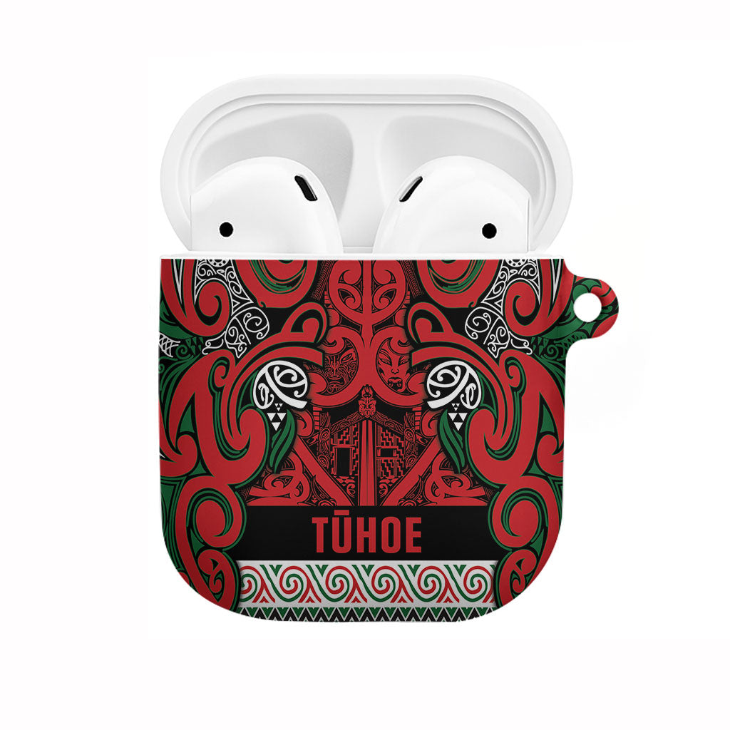 Aotearoa Iwi Tuhoe AirPods Case Maori Wharenui House Tribal Pattern LT9 Green Red - Polynesian Pride