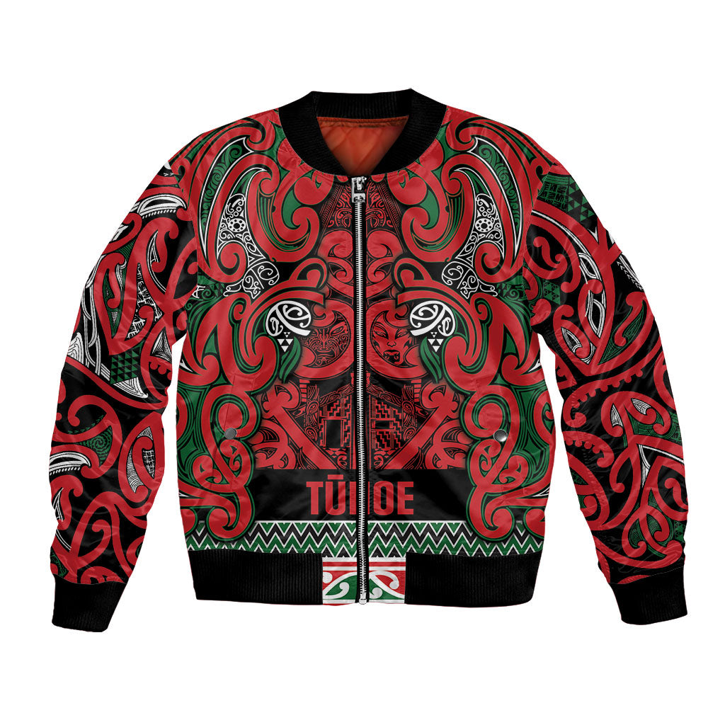 Aotearoa Iwi Tuhoe Bomber Jacket Maori Wharenui House Tribal Pattern LT9 Unisex Green Red - Polynesian Pride