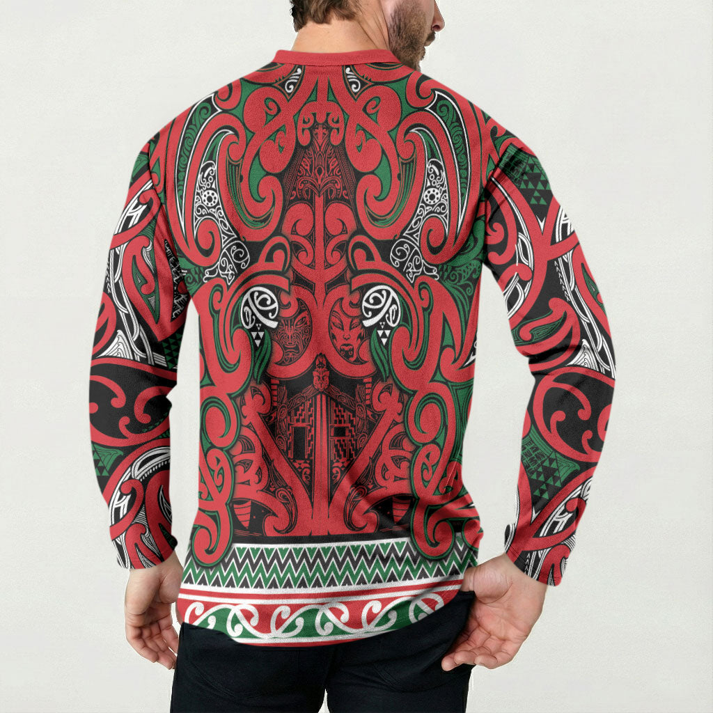 Aotearoa Iwi Tuhoe Button Sweatshirt Maori Wharenui House Tribal Pattern
