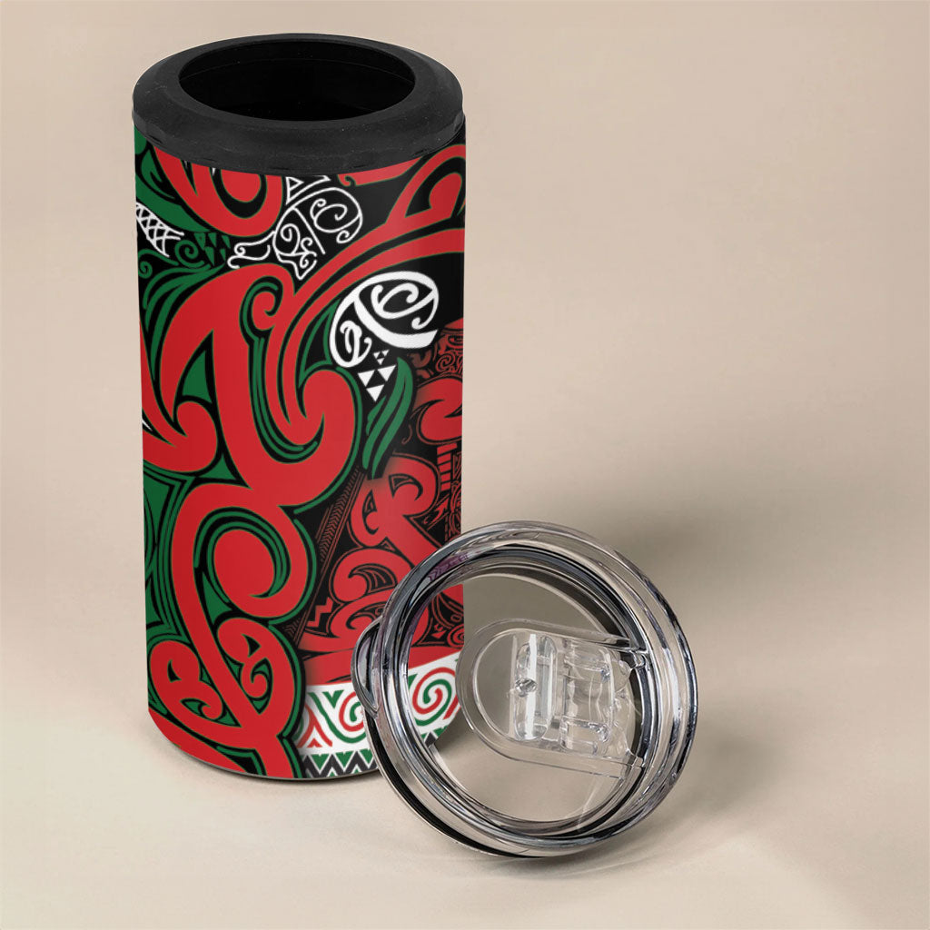 Aotearoa Iwi Tuhoe 4 in 1 Can Cooler Tumbler Maori Wharenui House Tribal Pattern