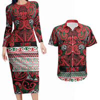 Aotearoa Iwi Tuhoe Couples Matching Long Sleeve Bodycon Dress and Hawaiian Shirt Maori Wharenui House Tribal Pattern