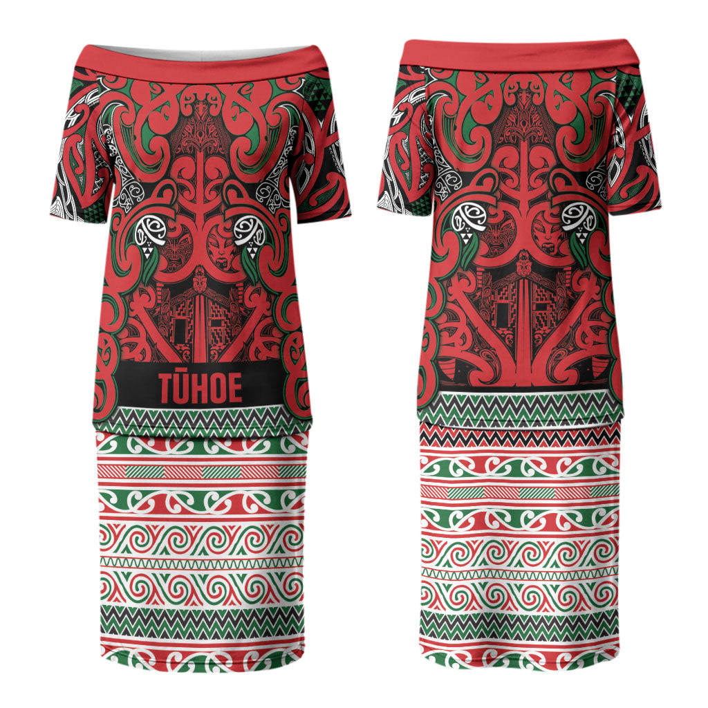 Aotearoa Iwi Tuhoe Couples Matching Puletasi and Hawaiian Shirt Maori Wharenui House Tribal Pattern
