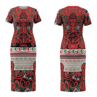 Aotearoa Iwi Tuhoe Couples Matching Short Sleeve Bodycon Dress and Hawaiian Shirt Maori Wharenui House Tribal Pattern