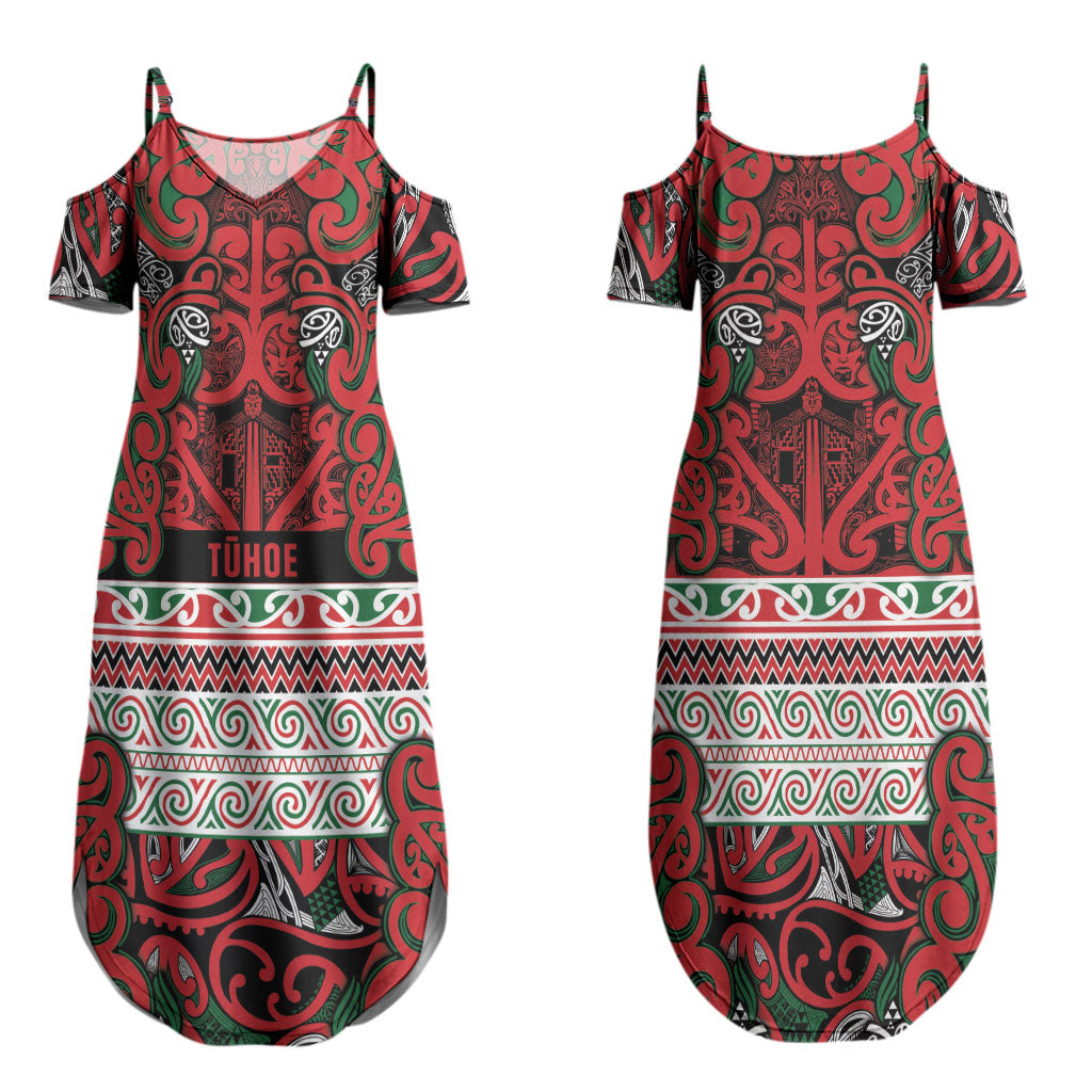 Aotearoa Iwi Tuhoe Couples Matching Summer Maxi Dress and Long Sleeve Button Shirt Maori Wharenui House Tribal Pattern