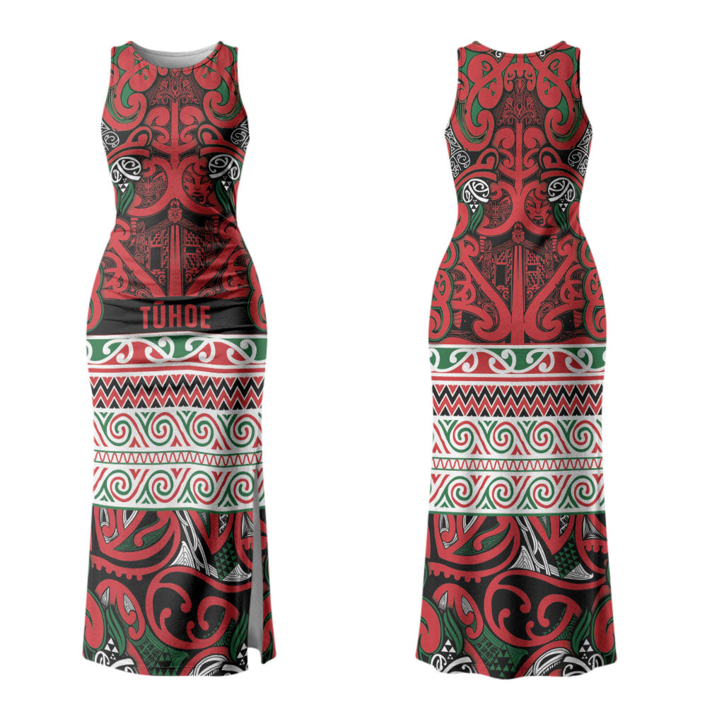 Aotearoa Iwi Tuhoe Couples Matching Tank Maxi Dress and Hawaiian Shirt Maori Wharenui House Tribal Pattern