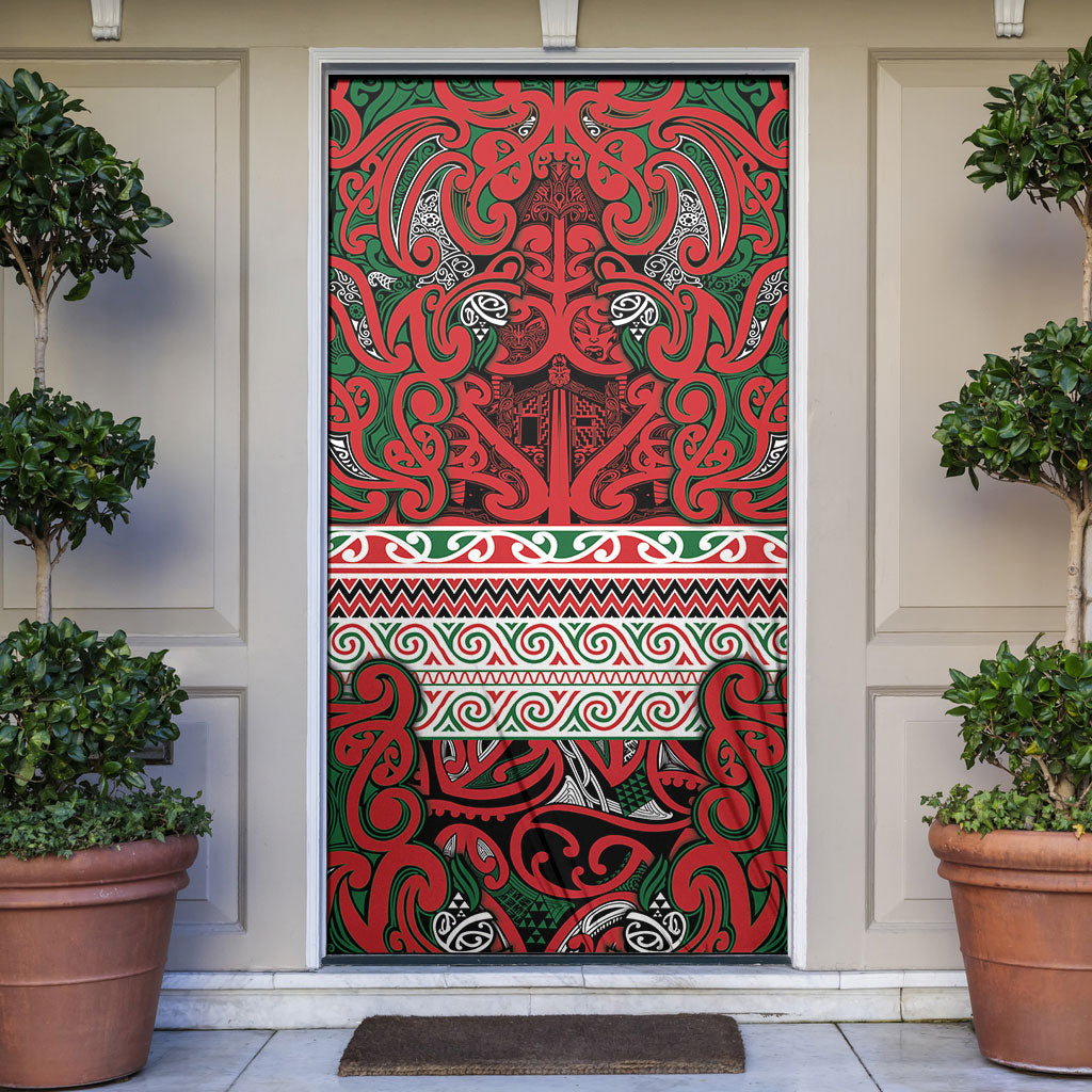 Aotearoa Iwi Tuhoe Door Cover Maori Wharenui House Tribal Pattern LT9 Green Red - Polynesian Pride