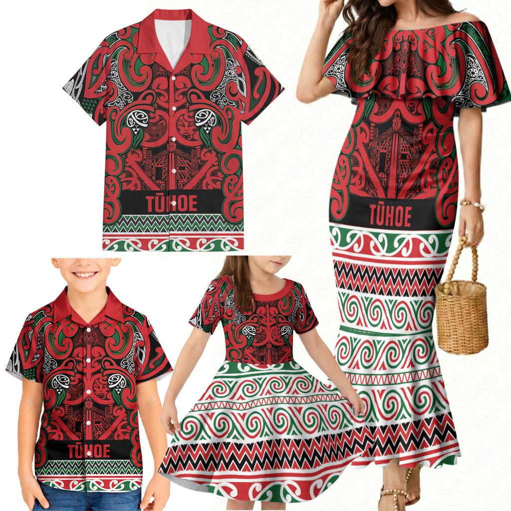 Aotearoa Iwi Tuhoe Family Matching Mermaid Dress and Hawaiian Shirt Maori Wharenui House Tribal Pattern LT9 - Polynesian Pride