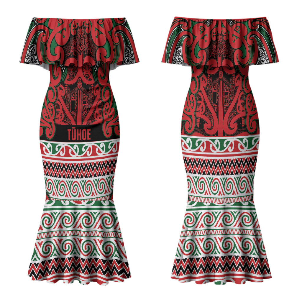Aotearoa Iwi Tuhoe Family Matching Mermaid Dress and Hawaiian Shirt Maori Wharenui House Tribal Pattern