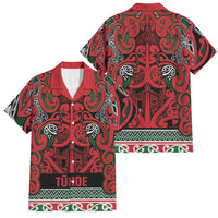 Aotearoa Iwi Tuhoe Family Matching Off The Shoulder Long Sleeve Dress and Hawaiian Shirt Maori Wharenui House Tribal Pattern