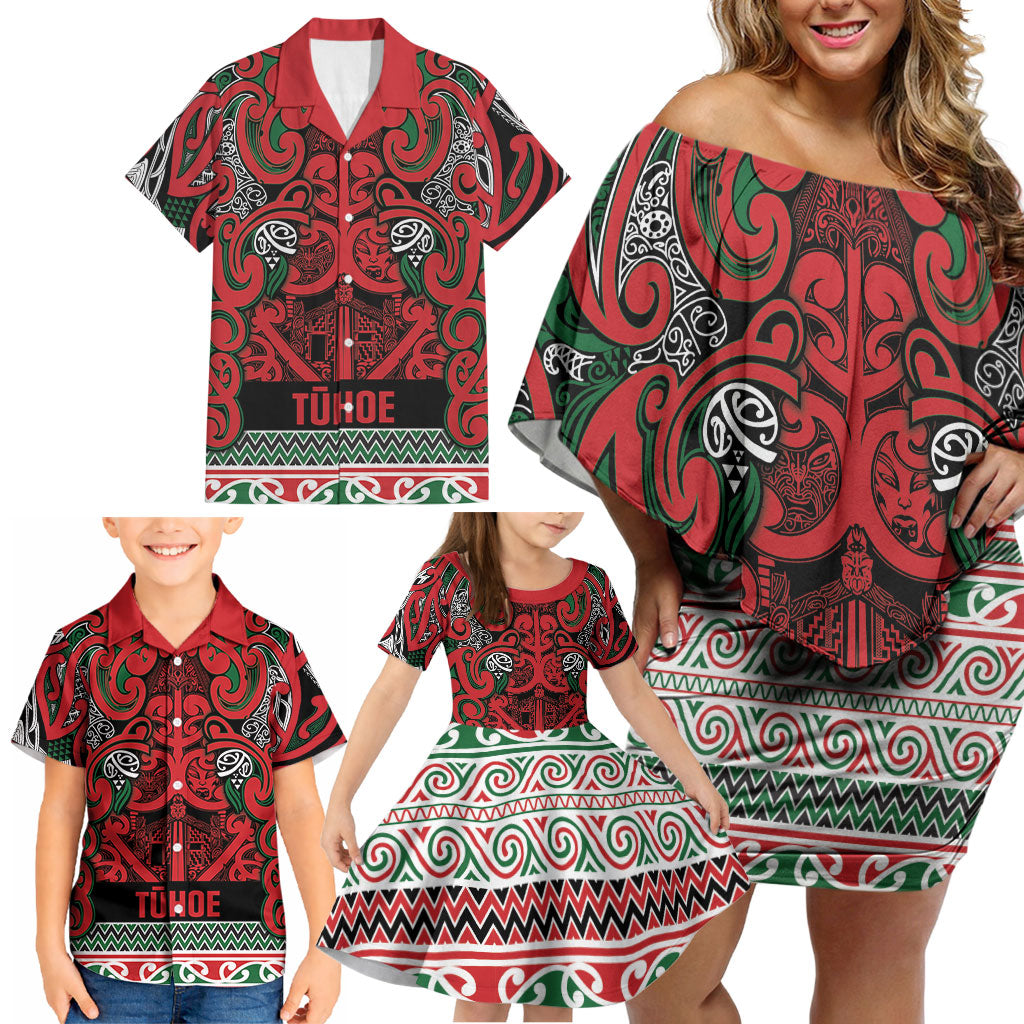 Aotearoa Iwi Tuhoe Family Matching Off Shoulder Short Dress and Hawaiian Shirt Maori Wharenui House Tribal Pattern LT9 - Polynesian Pride