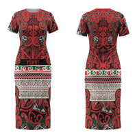 Aotearoa Iwi Tuhoe Family Matching Short Sleeve Bodycon Dress and Hawaiian Shirt Maori Wharenui House Tribal Pattern