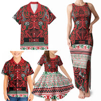 Aotearoa Iwi Tuhoe Family Matching Tank Maxi Dress and Hawaiian Shirt Maori Wharenui House Tribal Pattern