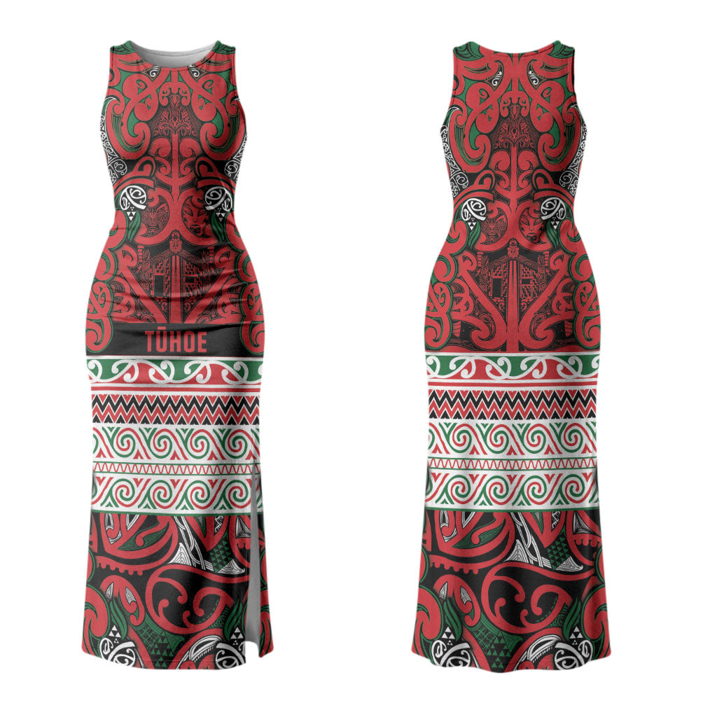 Aotearoa Iwi Tuhoe Family Matching Tank Maxi Dress and Hawaiian Shirt Maori Wharenui House Tribal Pattern