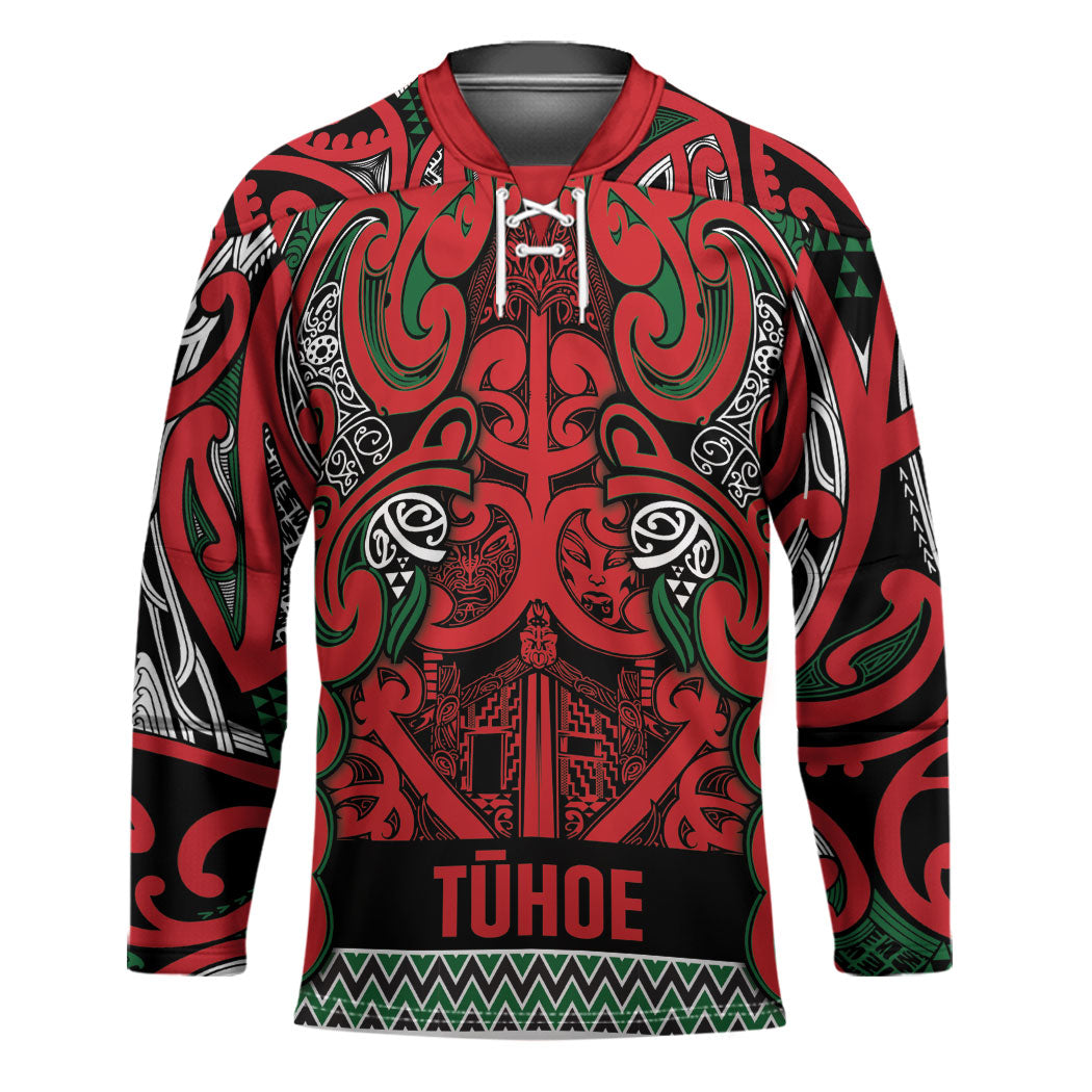 Aotearoa Iwi Tuhoe Hockey Jersey Maori Wharenui House Tribal Pattern LT9 Unisex Green Red - Polynesian Pride