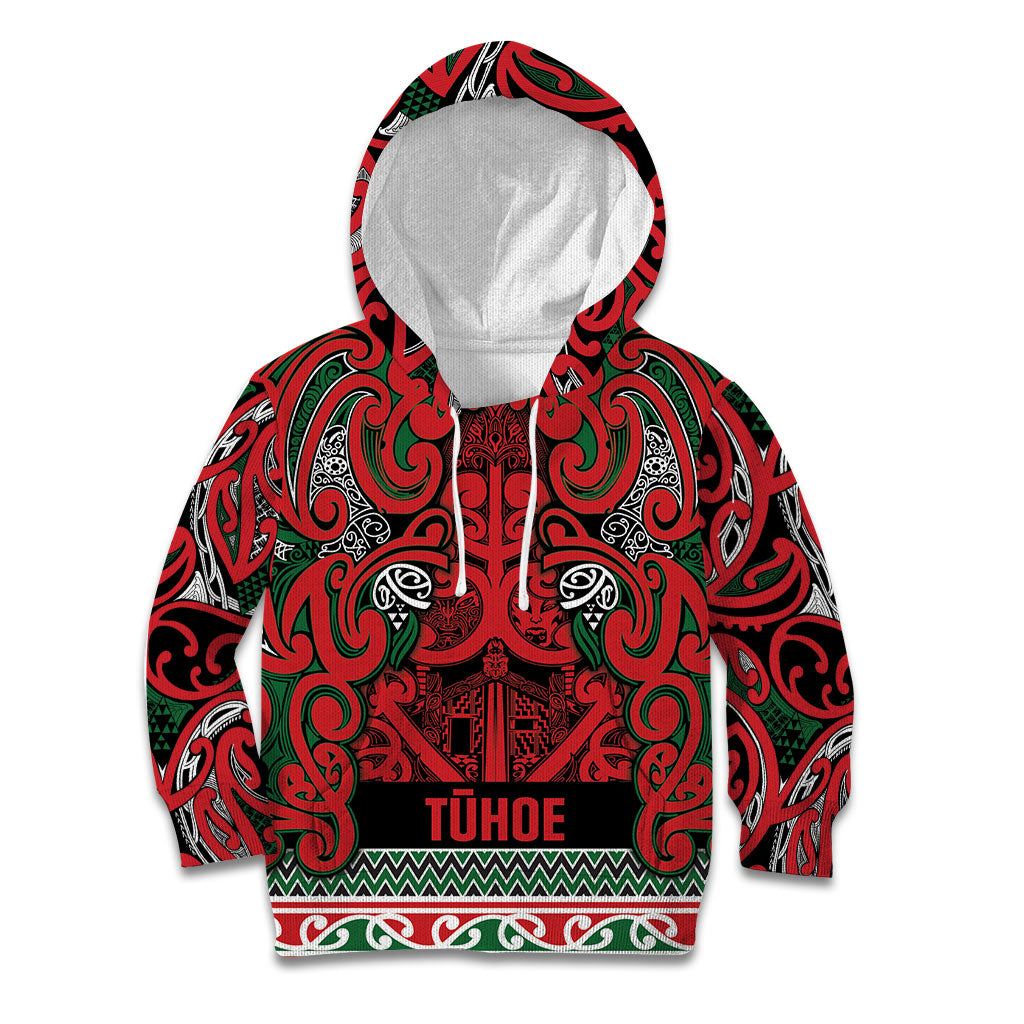 Aotearoa Iwi Tuhoe Kid Hoodie Maori Wharenui House Tribal Pattern LT9 Hoodie Green Red - Polynesian Pride