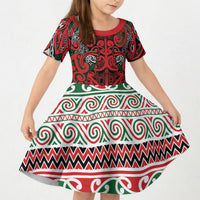 Aotearoa Iwi Tuhoe Kid Short Sleeve Dress Maori Wharenui House Tribal Pattern