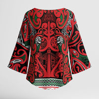 Aotearoa Iwi Tuhoe Kimono Sleeve Blouse Maori Wharenui House Tribal Pattern