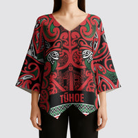 Aotearoa Iwi Tuhoe Kimono Sleeve Blouse Maori Wharenui House Tribal Pattern