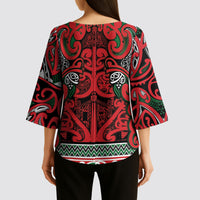 Aotearoa Iwi Tuhoe Kimono Sleeve Blouse Maori Wharenui House Tribal Pattern