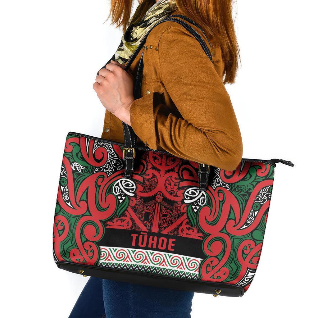 Aotearoa Iwi Tuhoe Leather Tote Bag Maori Wharenui House Tribal Pattern