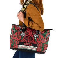 Aotearoa Iwi Tuhoe Leather Tote Bag Maori Wharenui House Tribal Pattern