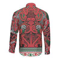 Aotearoa Iwi Tuhoe Long Sleeve Button Shirt Maori Wharenui House Tribal Pattern