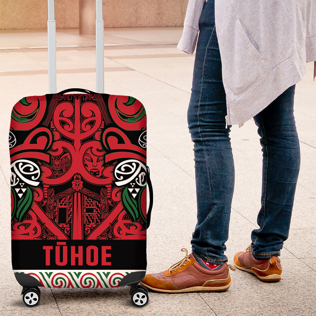 Aotearoa Iwi Tuhoe Luggage Cover Maori Wharenui House Tribal Pattern LT9 Green Red - Polynesian Pride