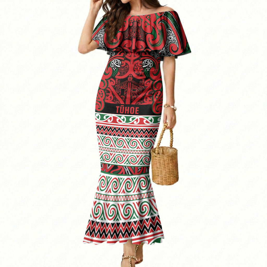 Aotearoa Iwi Tuhoe Mermaid Dress Maori Wharenui House Tribal Pattern