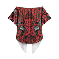 Aotearoa Iwi Tuhoe Off Shoulder Wrap Waist Top Maori Wharenui House Tribal Pattern