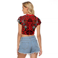 Aotearoa Iwi Tuhoe Raglan Cropped T Shirt Maori Wharenui House Tribal Pattern