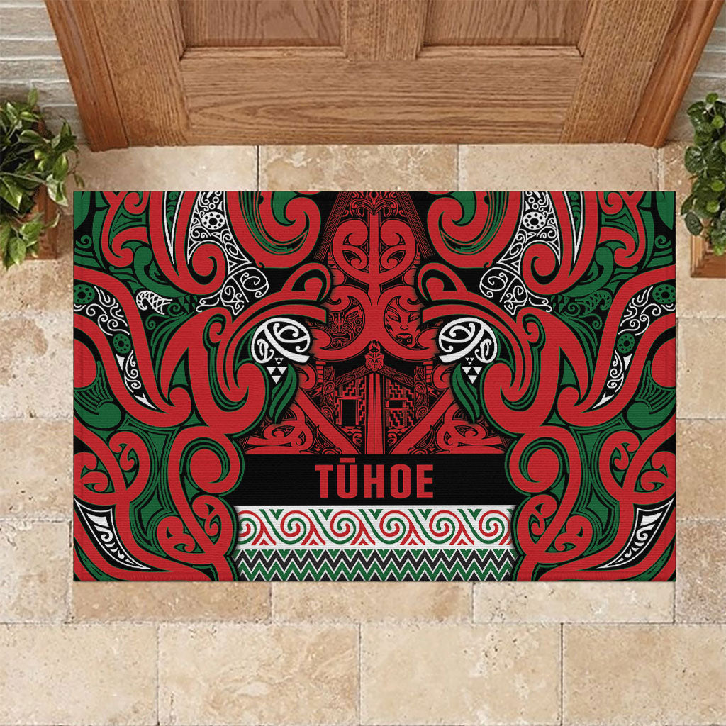 Aotearoa Iwi Tuhoe Rubber Doormat Maori Wharenui House Tribal Pattern LT9 Green Red - Polynesian Pride