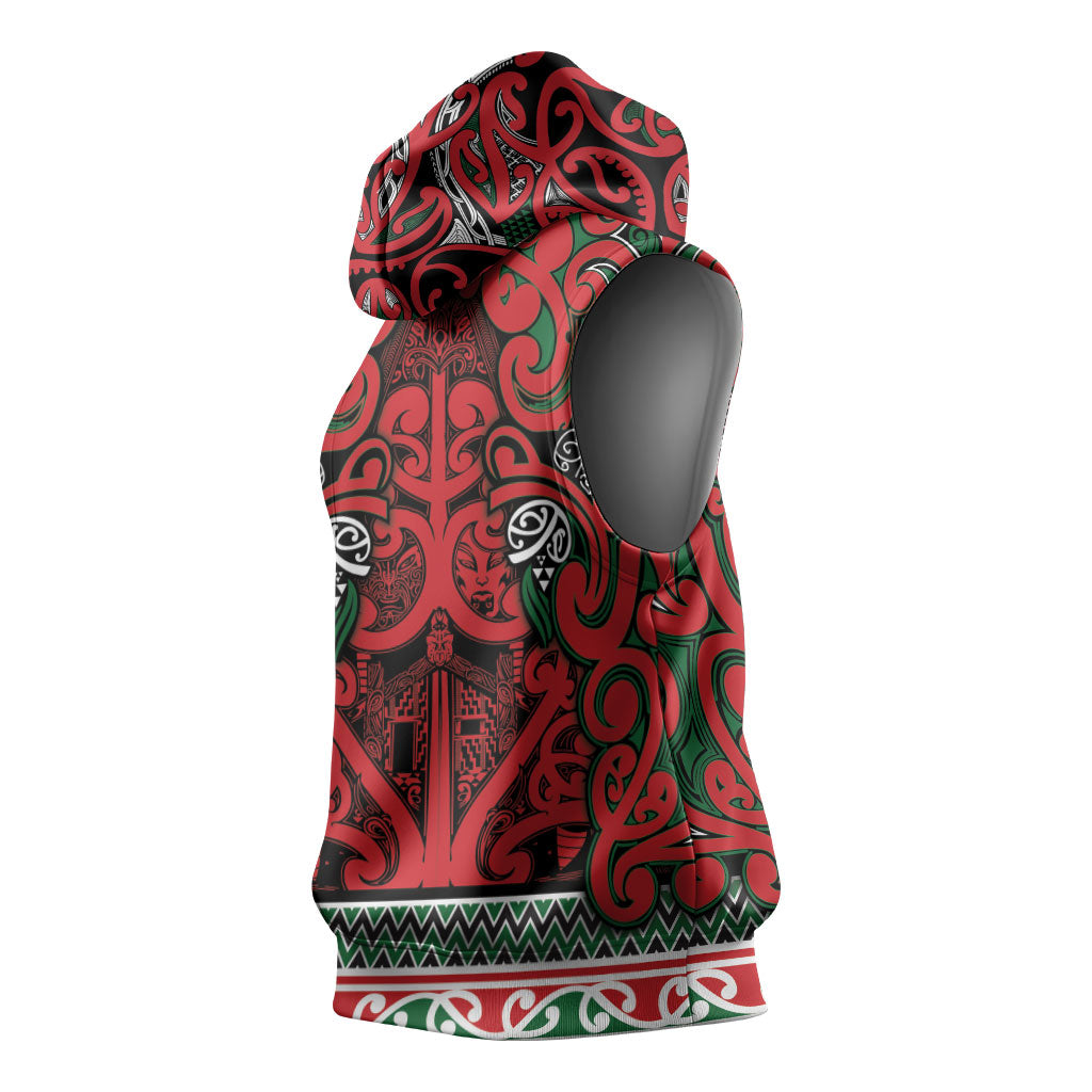 Aotearoa Iwi Tuhoe Sleeveless Hoodie Maori Wharenui House Tribal Pattern
