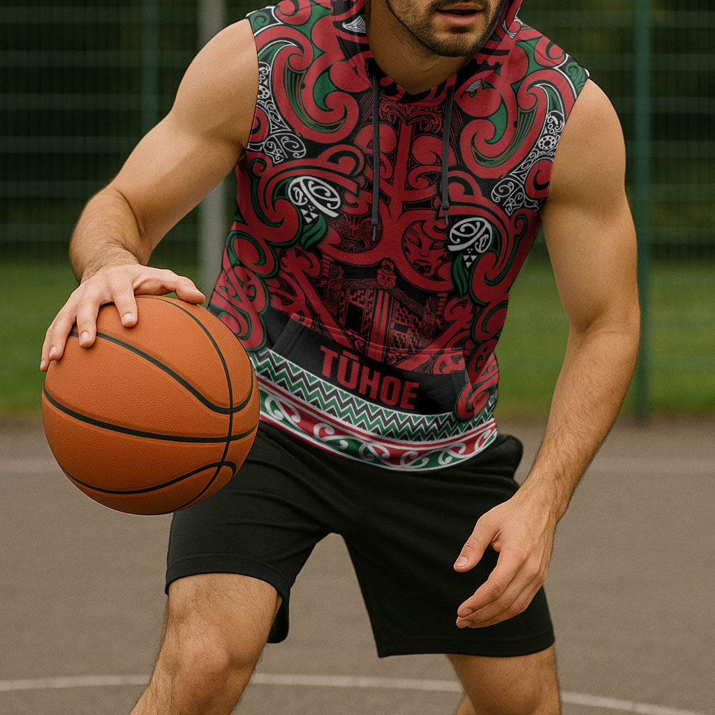 Aotearoa Iwi Tuhoe Sleeveless Hoodie Maori Wharenui House Tribal Pattern
