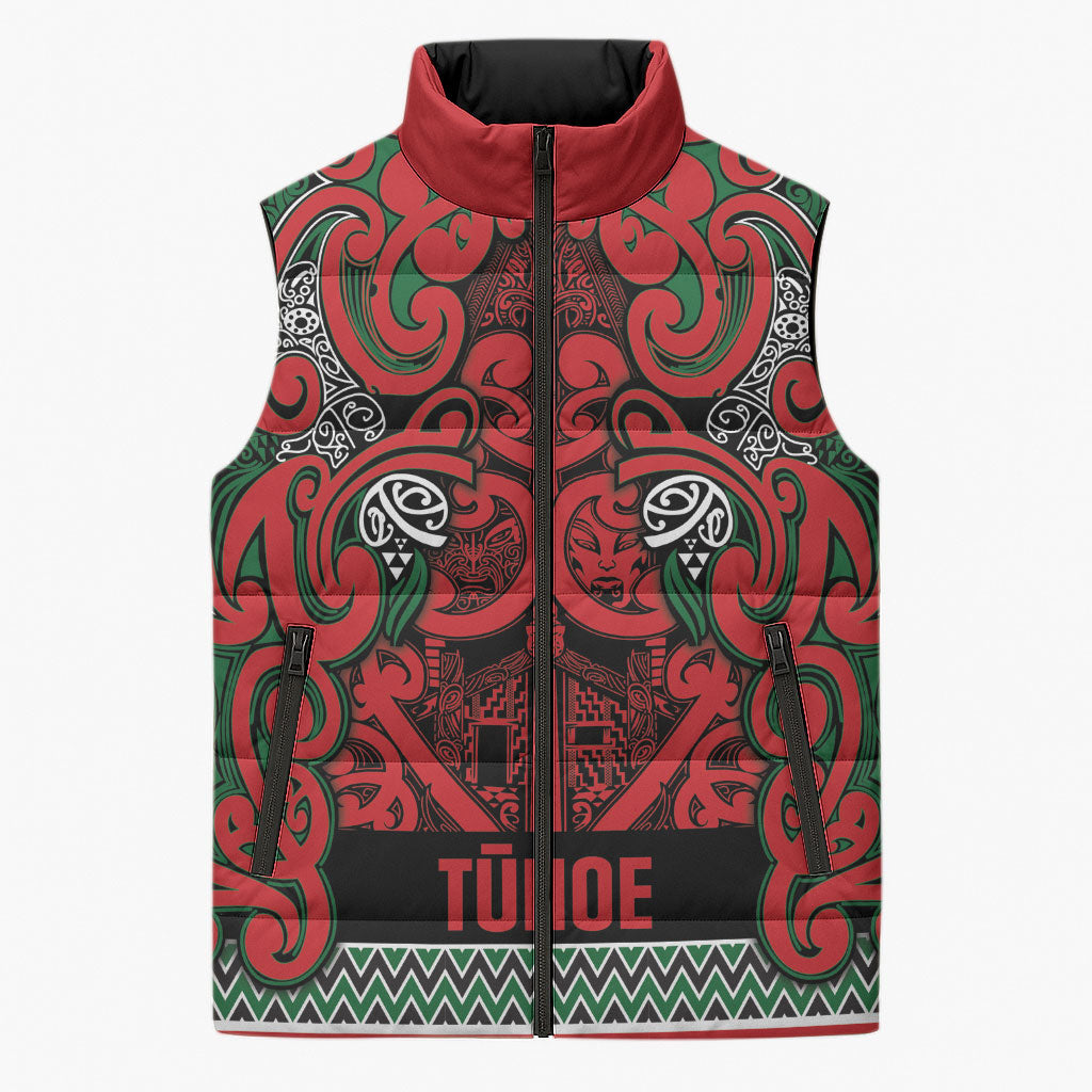 Aotearoa Iwi Tuhoe Sleeveless Puffer Jacket Maori Wharenui House Tribal Pattern