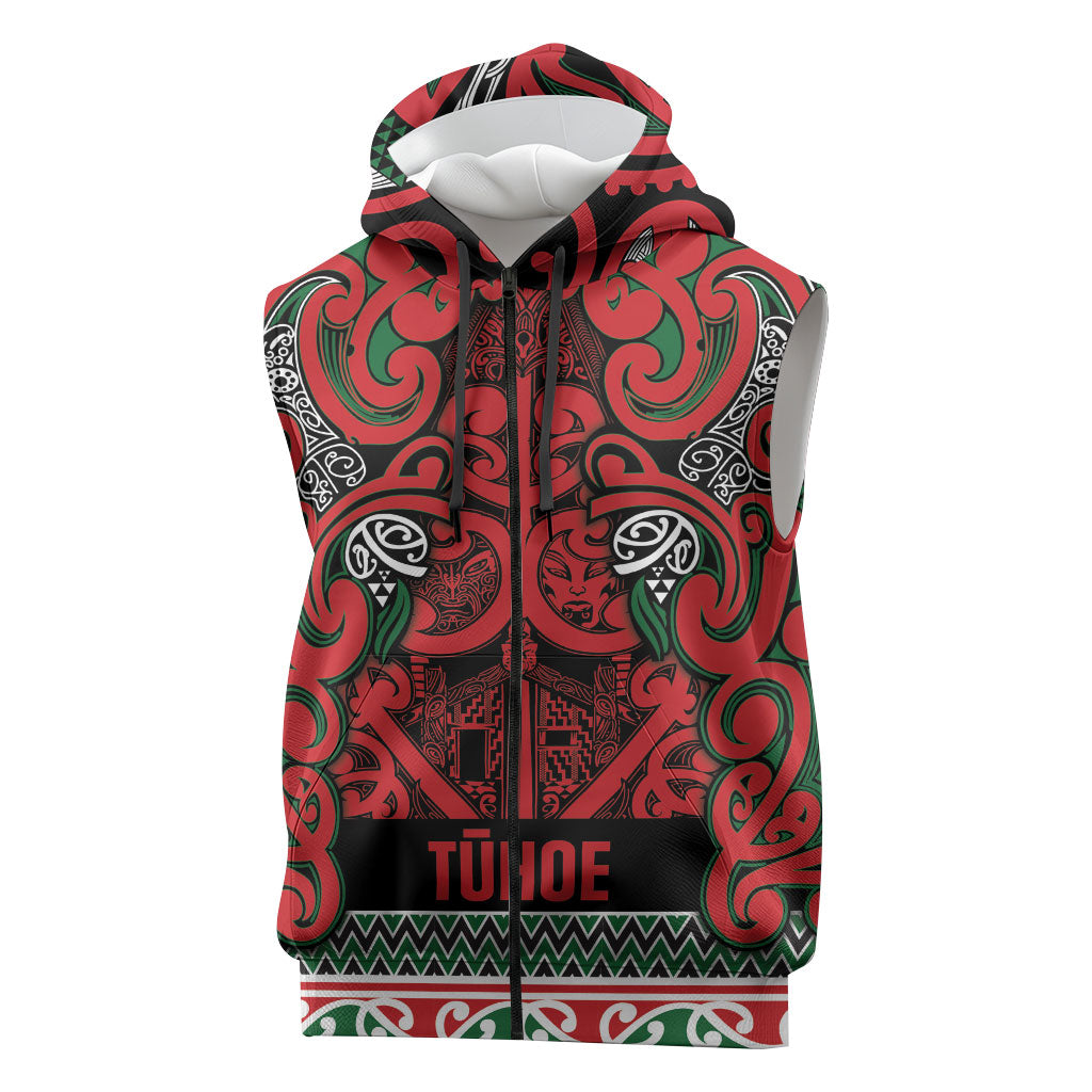 Aotearoa Iwi Tuhoe Sleeveless Zip Hoodie Maori Wharenui House Tribal Pattern
