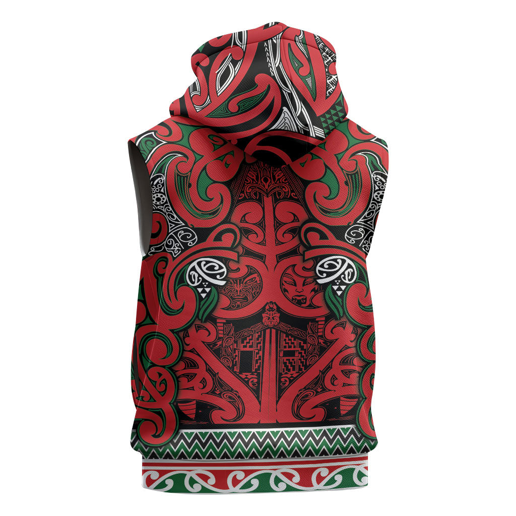 Aotearoa Iwi Tuhoe Sleeveless Zip Hoodie Maori Wharenui House Tribal Pattern
