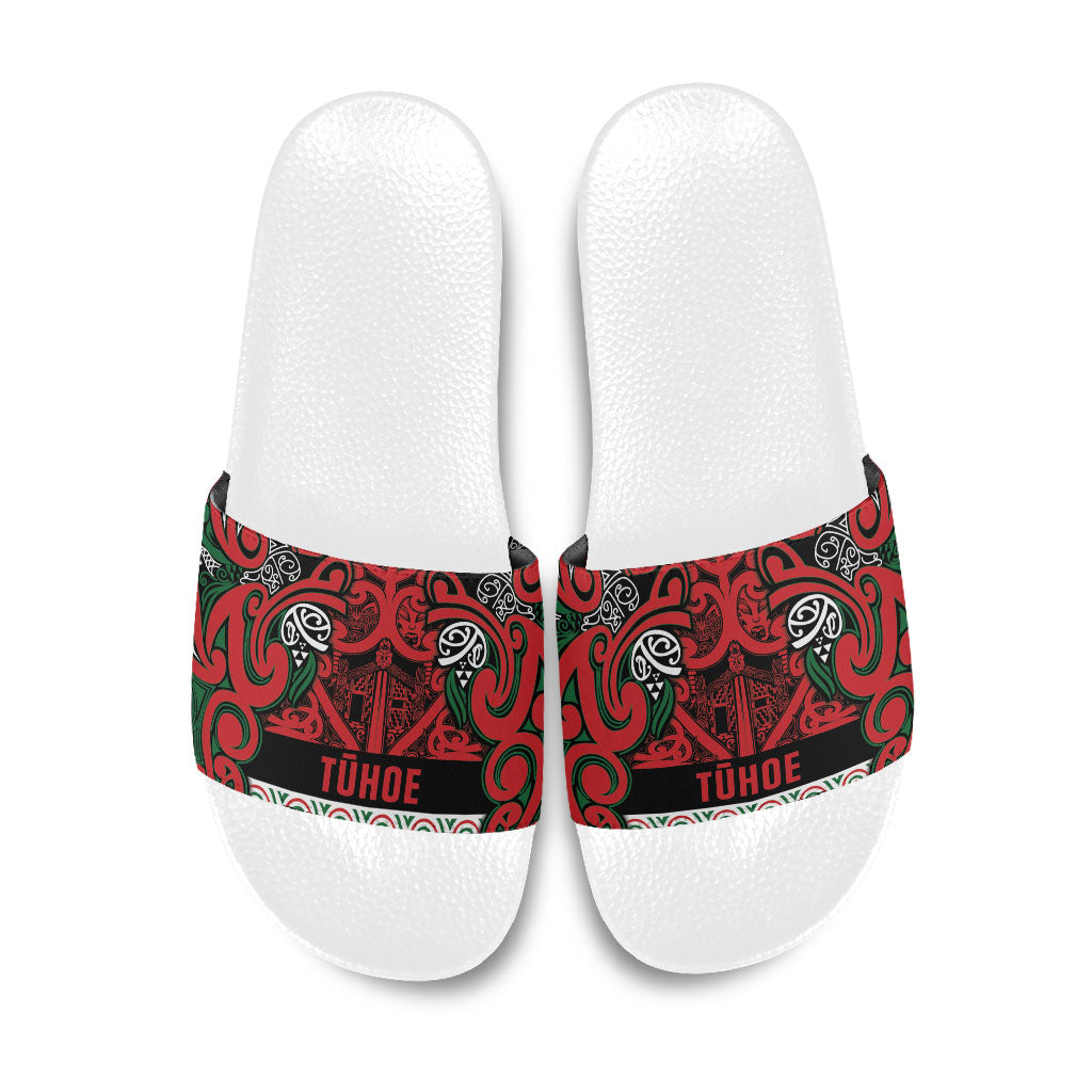 Aotearoa Iwi Tuhoe Slide Sandals Maori Wharenui House Tribal Pattern