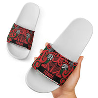 Aotearoa Iwi Tuhoe Slide Sandals Maori Wharenui House Tribal Pattern