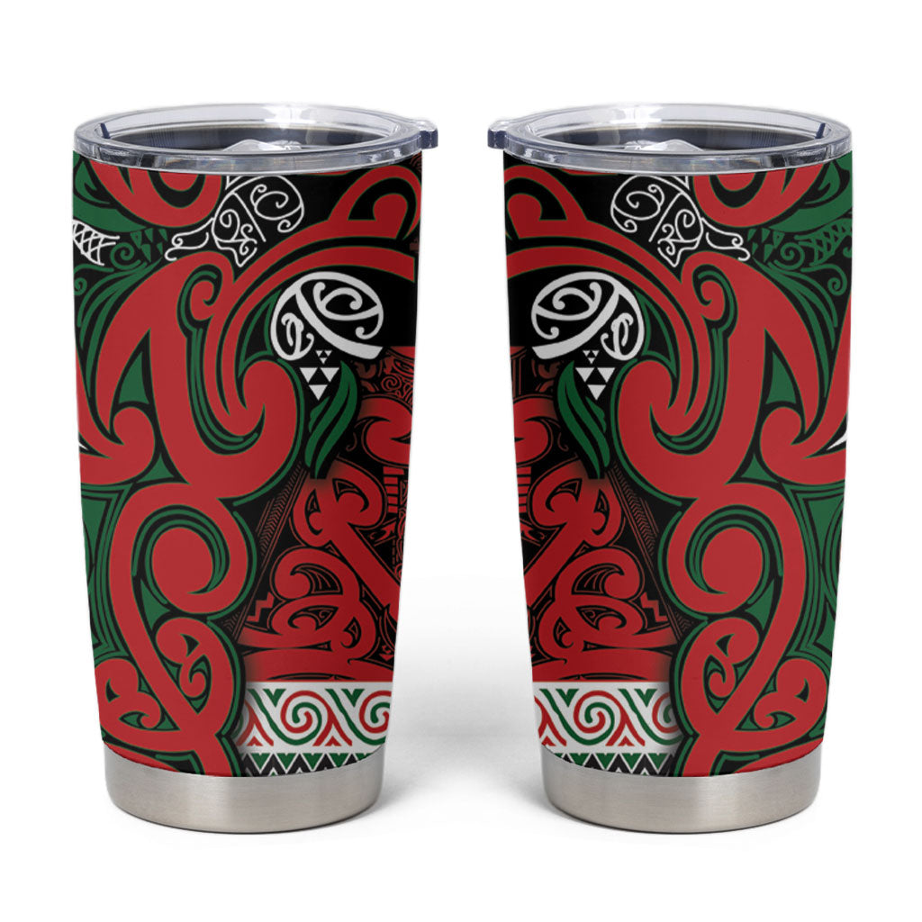 Aotearoa Iwi Tuhoe Tumbler Cup Maori Wharenui House Tribal Pattern LT9 Green Red - Polynesian Pride