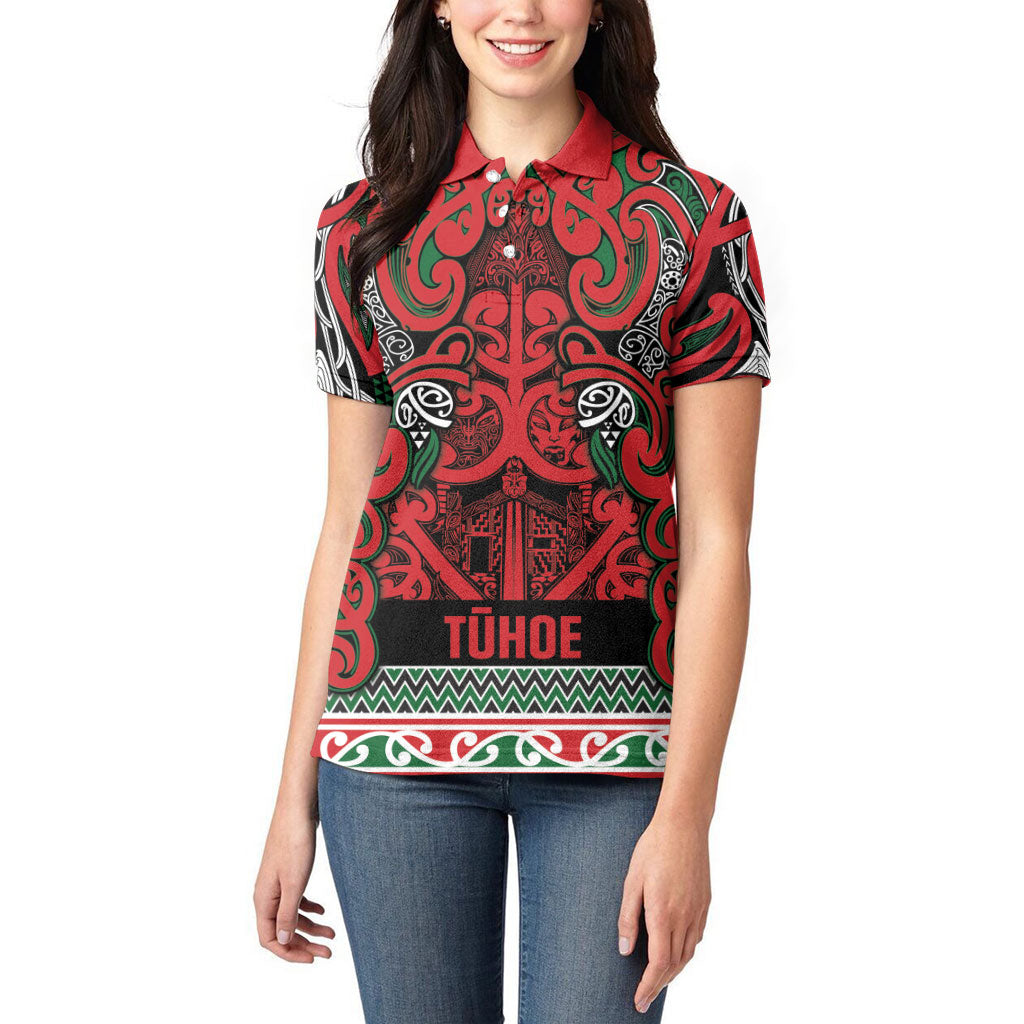 Aotearoa Iwi Tuhoe Women Polo Shirt Maori Wharenui House Tribal Pattern