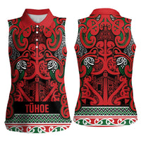 Aotearoa Iwi Tuhoe Women Sleeveless Polo Shirt Maori Wharenui House Tribal Pattern