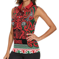 Aotearoa Iwi Tuhoe Women Sleeveless Polo Shirt Maori Wharenui House Tribal Pattern