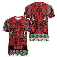 Aotearoa Iwi Tuhoe Women V-Neck T-Shirt Maori Wharenui House Tribal Pattern