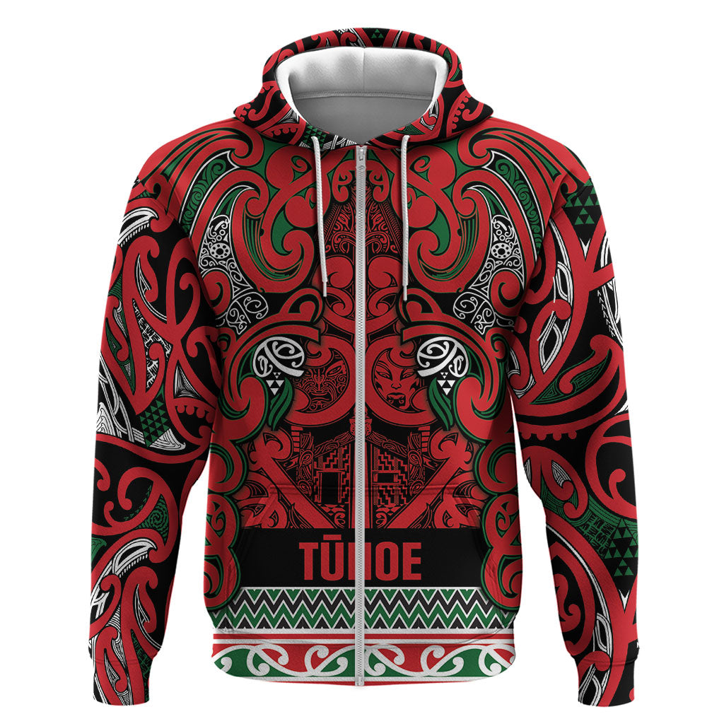 Aotearoa Iwi Tuhoe Zip Hoodie Maori Wharenui House Tribal Pattern