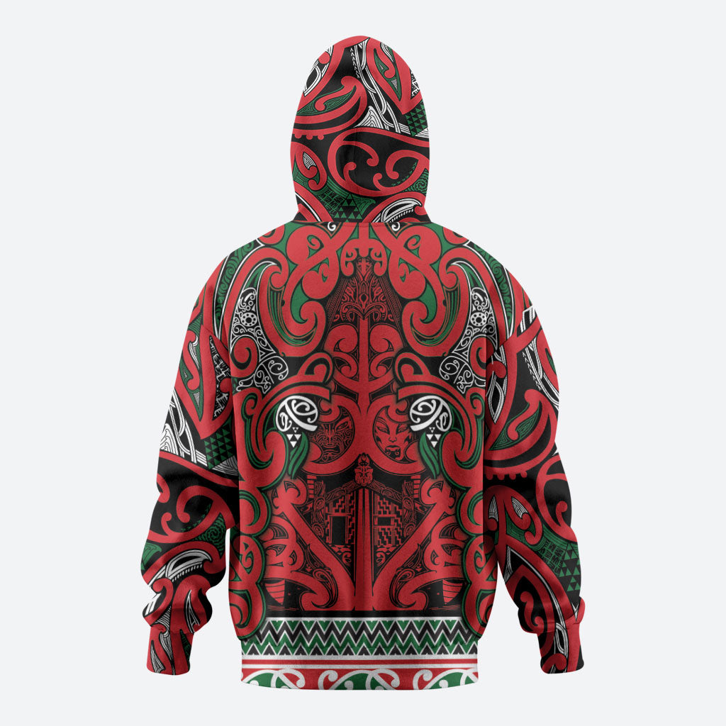 Aotearoa Iwi Tuhoe Zip Hoodie Maori Wharenui House Tribal Pattern
